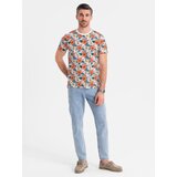 Ombre Men's cotton t-shirt with floral full print pattern - white | Shoptok.si