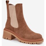 Boto Women's insulated ankle boots on block heels dark beige Zoralia | Eponuda.ba