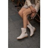Madamra Beige Women's Leather Boots with Buckle Accessories Cene'.'