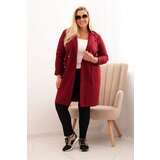 Kesi Włoski Elegant Plus Size women's coat with a collar and large pockets burgundy | Shoptok.si