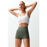 Trendyol Khaki Recovery Waist Reflective Print Detailed Extra Short Knitted Sports Shorts Leggings Cene