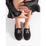 Shelvt Black suede women's loafers with teddy bear | Eponuda.ba