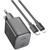 hoco. zidni punjač 2 x tip C + kabel tip C do Lightning PD QC 45W GaN N42 crni Cene