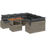 vidaXL 9-dijelni set vrtne sofe s jastučićima siva poli ratan, 2-sjedna vrtna sofa s pohranom i jastučićima siva poli ratan | shoptok.hr