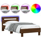  Okvir za krevet s uzglavljem i LED svjetlima boja smeđeg hrasta Smeđa 90 x 190 cm | shoptok.hr