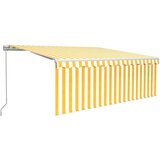 vidaXL Ročno zložljiva tedna s senčilom LED 4x3 m rumena in bela | Shoptok.si