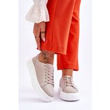Kesi Women's openwork leather sneakers Beige Ferone | Shoptok.si