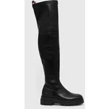 Tommy Hilfiger Usnjeni elegantni škornji Monochromatic Over The Knee Boot ženski, črna barva