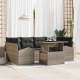 vidaXL 7-delna vrtna sedežna garnitura z blazinami Siva Poli ratan | Shoptok.si