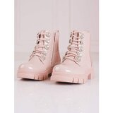 SHELOVET Lace-up girl's ankle boots with ornaments pink Cijene