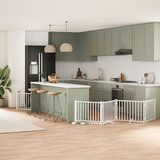 vidaXL Ograda za pse z vrati zložljiva 6 panelov bela 480 cm les | Shoptok.si