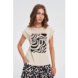 Marisse Beige T-Shirt With Geometric Print Cene