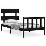 The Living Store Posteljni okvir z vzglavjem črn 3FT trden les - Posteljni Okvir, (21530092) | Shoptok.si