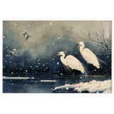  XXL slika - Herons over a winter pond - Japanese-style illustration in dark colours 170x113 | shoptok.hr