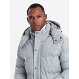 Ombre Warm men's long parka jacket with wool - light grey melange | Eponuda.ba