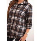 Kesi Włoski Women's checkered cotton shirt with a longer back brown | shoptok.hr