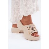 Boto Ladies Foam Slippers On Massive Platform With Golden Pins Beige Ivoriel | Shoptok.si