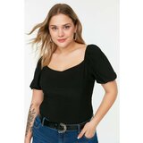 Trendyol ženska bluza Curve Black Sleeve Detailed Knitted Cene