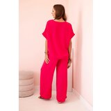 Kesi Włoski Women's viscose set with decorative flower and wide trousers - fuchsia | Shoptok.si