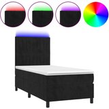 vidaXL Box spring postelja z vzmetnico LED črna 90x190 cm žamet, (20902192) Cene
