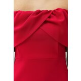 Trendyol Red Carmen Collar Woven Elegant Evening Dress | Shoptok.si