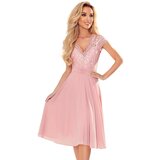 Numoco 381-1 LINDA - chiffon dress with lace neckline - DIRTY PINK | shoptok.hr