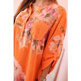 Kesi Włoski Women's cotton blouse with a floral pattern and buttons - orange | shoptok.hr