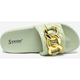 Resti Women's green quilted slippers with a gold chain Eteris - Footwear | Shoptok.si