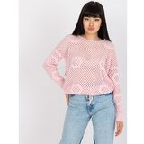 Fashion Hunters Light pink classic sweater with an openwork RUE PARIS pattern Cene
