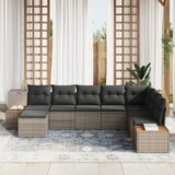 vidaXL 8-delni vrtni kavčni set z blazinami siva poli ratan akacija | Shoptok.si
