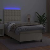  Krevet box spring s madracem LED krem 90x190 cm od umjetne kože - Krema 90 x 190 cm gumbi | shoptok.hr