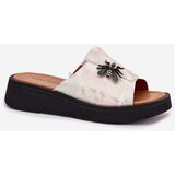 VINCEZA Ladies Leather Slippers With Brooch | Shoptok.si