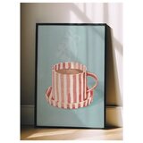 Wallxpert uramljena slika 115193, šolja kafe sa crveno-belim prugama na tirkiznoj pozadini, 30 x 40 cm, crni ram | Eponuda.com