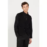ALTINYILDIZ CLASSICS Men's Black Standard Fit Normal Cut Double Breasted Collar Knitwear Vest