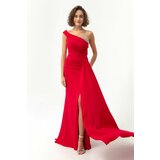 Lafaba Women's Red One-Shoulder Long Evening Dress with Stones. Cene