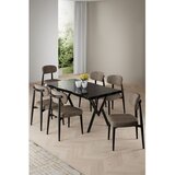 Hanah home trpezarijski set Zerra, sto i 6 stolica, ploča u dekoru crnog mermera, kapućino tkanina Babyface | Eponuda.com