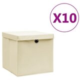  Kutije za pohranu s poklopcima 10 kom 28 x 28 x 28 cm krem | shoptok.hr