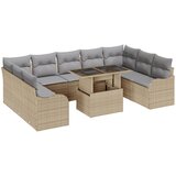 vidaXL 10-dijelni vrtni sofa set s jastučićima bež poli ratan, 2-sjedna vrtna sofa s pohranom i jastučićima bež poli ratan | shoptok.hr
