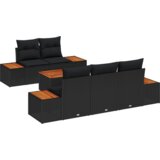 vidaXL 6-delni vrtni kavč set z blazinami črn poli ratan akacija | Shoptok.si
