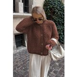 Madmext Brown Buttoned Boucle Knitwear Cardigan | Shoptok.si