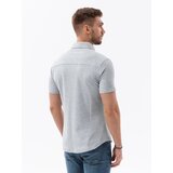 Ombre Men's knitted slim fit shirt with short sleeves and collar - grey | ePonuda.com