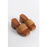 Capone Outfitters Women's Cork Platform Sold Wicker Single Strap Slippers