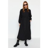 Trendyol Black Adjustable Waist Stopper Detail Woven Cotton Dress Cene