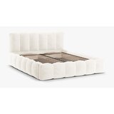 Micadoni Home Kremno bela oblazinjena zakonska postelja s prostorom za shranjevanje z letvenim dnom 200x200 cm Lupine – | Shoptok.si