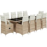 vidaXL Vrtna bistro garnitura 11-delna z blazinami bež poli ratan, (21316127) | Shoptok.si