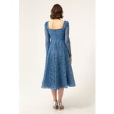 Lafaba Women's Indigo Square Neck Silvery Evening Dress | shoptok.hr