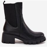 Boto Women's Block Heeled Eco Leather Boots Black Kyra | shoptok.hr