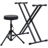  Set stalka za klavijature s dvostrukim nosačem i stolcem crni | shoptok.hr