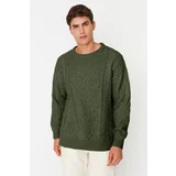 Trendyol Khaki Oversize Crew Neck Hair Knitted Sweater