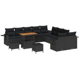 vidaXL 13 Komadni Set Vrtnih Sofa s Jastucima Crni Poli Rattan Akacija, 3 Komadni Set Vrtne Trpeze s Jastucima Crni Poli Rattan Akacija Cijene